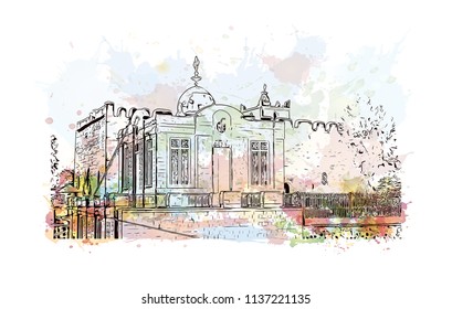 The Kingdom of Aksum was an ancient kingdom in what is now northern Ethiopia and Eritrea. Watercolor splash with Hand drawn sketch illustration in vector.