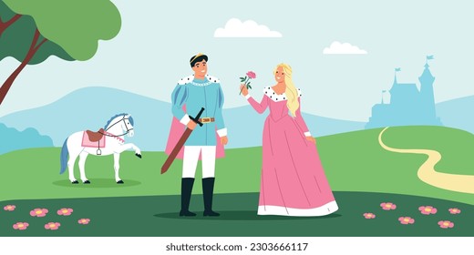 Kingdom background with literature and legend symbols flat vector illustration