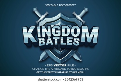 Kingdom batalha editável efeito de texto vetor 3d para jogo 