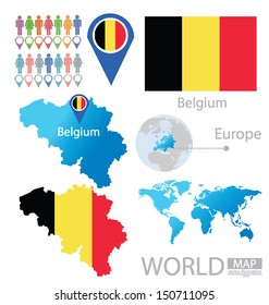 Kingdom of Belgium. flag. World Map. vector Illustration.