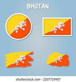 Kingdom of Bhutan map flag vector silhouette illustration.