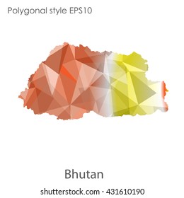 Kingdom of Bhutan map in geometric polygonal style.Abstract gems triangle,modern design background.
