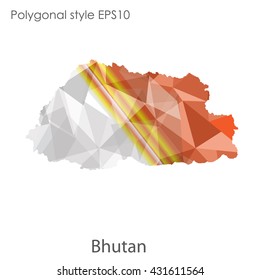 Kingdom of Bhutan map in geometric polygonal style.Abstract gems triangle,modern design background.