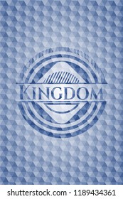 Kingdom blue badge with geometric background.
