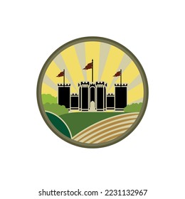 Kingdom Or Castle And Farm Logo Label Illustration