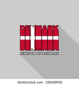 Kingdom of Denmark flag of the letters typography, t-shirt graphics, flat design.