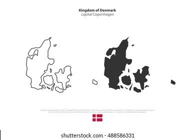 Kingdom of Denmark isolated map and official flag icons. vector Danish political maps symbol. Nordic Country geographic banner template. travel and business concept map. Denmark icon