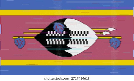 Reino de eSwatini Vector Video de bandera de falla, distorsión dividida RGB, ilustración de marco abstracto digital