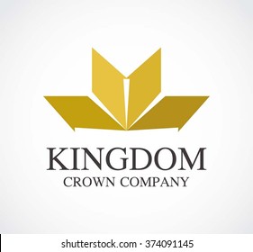 Kingdom of golden crown abstract vector and logo design or template flat king business icon of corporate identity symbol concept