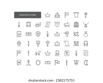conjunto de iconos del reino. Colección de iconos de esquema. Trazo editable. Ilustración del vector