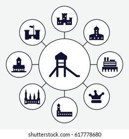 Kingdom icons set. set of 9 kingdom filled icons such as castle