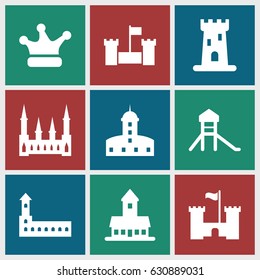 Kingdom icons set. set of 9 kingdom filled icons such as castle