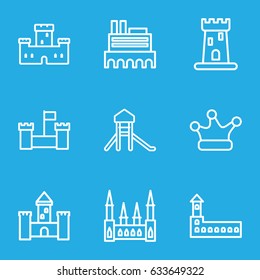 Kingdom icons set. set of 9 kingdom outline icons such as castle