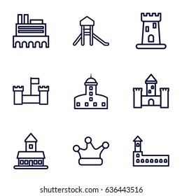 Kingdom icons set. set of 9 kingdom outline icons such as castle