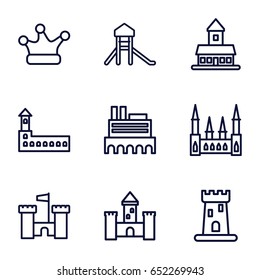 Kingdom icons set. set of 9 kingdom outline icons such as castle