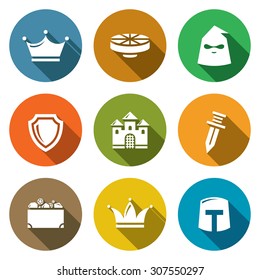 Kingdom Icons Set. Vector Illustration. Isolated Flat Icons collection on a color background for design