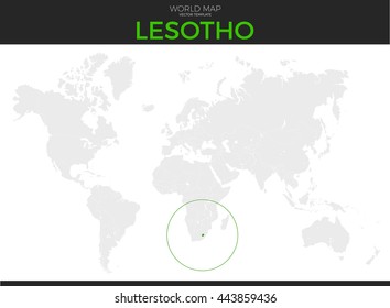 Kingdom of Lesotho location modern detailed vector map. All world countries without names. Vector template of beautiful flat grayscale map design with selected country and border location