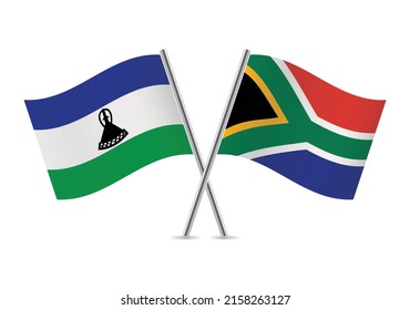 The Kingdom of Lesotho and South Africa crossed flags. Basotho and South African flags on white background. Vector icon set. Vector illustration.