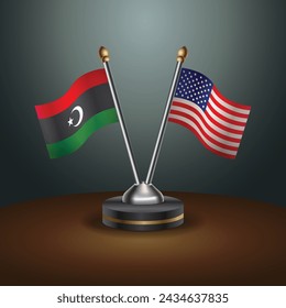 Kingdom of Libya and United States table flags with gradient backgrund. Vector Illustration