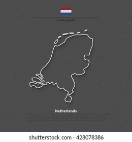 Kingdom of the Netherlands isolated map and official flag icons. vector Dutch political map thin line icon. EU geographic banner template. travel and business concept maps