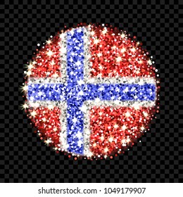 Kingdom of Norway flag sparkling badge. Round icon with Norwegian national colors with glitter effect. Button design. Vector illustration. One of a series of signs
