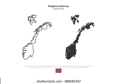 Kingdom of Norway isolated map and official flag icons. vector Norwegian political maps icon. Scandinavian Country geographic banner template. travel and business concept maps