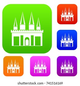 Kingdom palace set icon color in flat style isolated on white. Collection sings vector illustration