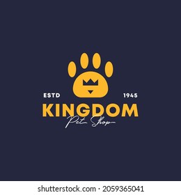 kingdom pet shop logo. paw with dog head and crown pet shop or clinic business logo vector illustration design