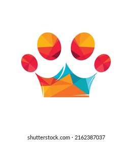 Kingdom pet shop vector logo design. Paw symbol with crown logo vector illustration.	