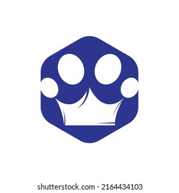 Kingdom pet shop vector logo design. Paw symbol with crown logo vector illustration.	