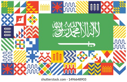 Kingdom of Saudi Arabia 89 National Day. September 23. 2019. Mettle to the top (translated). Eps Vector.