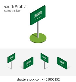 Kingdom of Saudi Arabia flag, vector set of isometric flat icons, 3D style, different views. 100% editable design elements for banner, website, presentation, infographic, poster, map, collage. Eps 10