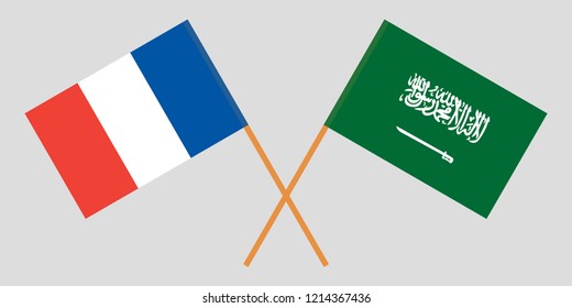 Kingdom of Saudi Arabia and France. The KSA and French flags. Official proportion. Correct colors. Vector illustration