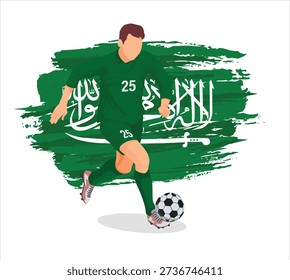 Kingdom Saudi Arabia KSA icon logo sign country national flag brush paint man male soccer kick play ball sport football cup league super team fc club goal game arena player person 26 2026 green uniform world style art vector