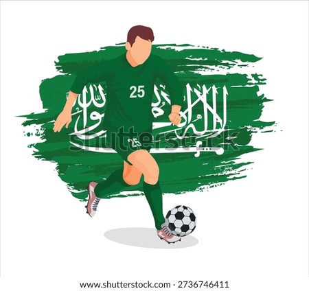Kingdom Saudi Arabia KSA icon logo sign country national flag brush paint man male soccer kick play ball sport football cup league super team fc club goal game arena player person 26 2026 green uniform world style art vector