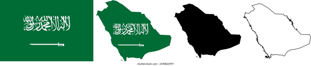 Kingdom of Saudi Arabia KSA National Map Flag Arabian outline black silhouette