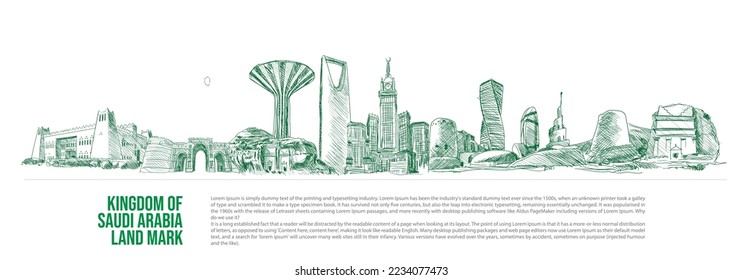kingdom of Saudi Arabia land Mark. line Art illustration Design . - Shutterstock ID 2234077473