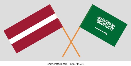 Kingdom of Saudi Arabia and Latvia. The KSA and Latvian flags. Official colors. Correct proportion. Vector illustration