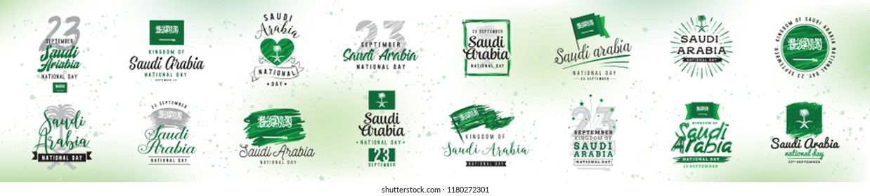 Kingdom of Saudi Arabia national day. September 23. Happy independence day. Typography vector design.