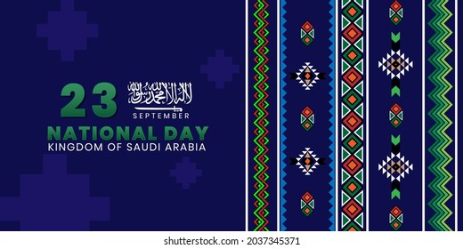 Kingdom of Saudi Arabia National Day. September 23. translation Arabic: Kingdom of Saudi Arabia, vector illustration.