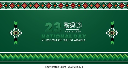 Kingdom of Saudi Arabia National Day. September 23. translation Arabic: Kingdom of Saudi Arabia, vector illustration.