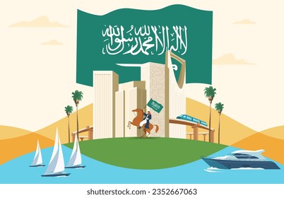 Kingdom of Saudi Arabia National Day Background. We Dream and Achieve. 93th KSA National Day