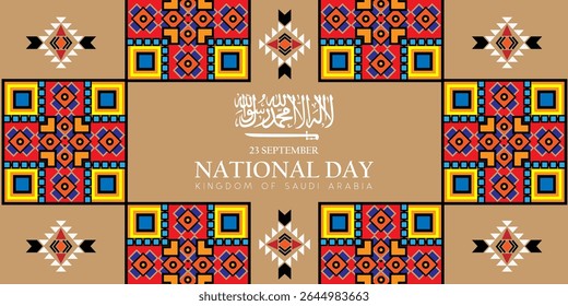 Dia Nacional do Reino da Arábia Saudita. 23 de setembro. tradução Árabe: Reino da Arábia Saudita, ilustração vetorial.