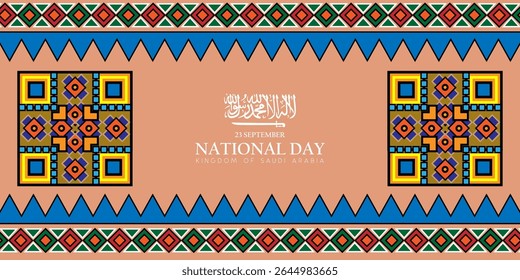 Dia Nacional do Reino da Arábia Saudita. 23 de setembro. tradução Árabe: Reino da Arábia Saudita, ilustração vetorial.