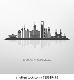 Kingdom of Saudi Arabia  skyline silhouette ,Riyadh Mecca and Jeddah buildings .