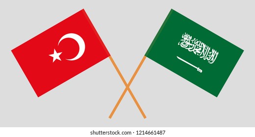 Kingdom of Saudi Arabia and Turkey. The KSA and turkish flags. Official proportion. Correct colors. Vector illustration