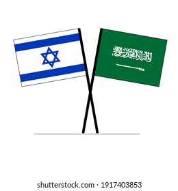 Kingdom of Saudi Arabia Vector Flag with the State of Israel Flag on poles expressing diplomatic relations, friendship and partnership.