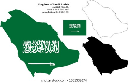 
Kingdom of Saudi Arabia vector map, flag, borders, mask , capital, area and population infographic