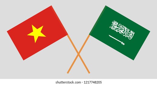 Kingdom of Saudi Arabia and Vietnam. The KSA and Vietnamese flags. Official proportion. Correct colors. Vector illustration 