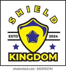 diseño vectorial de ilustración de escudo del reino con escudo y estrellas en colores amarillos y azules. adecuado para logotipos, iconos, carteles, anuncios, banderas, empresas, diseños de camisetas, pegatinas, sitios web.